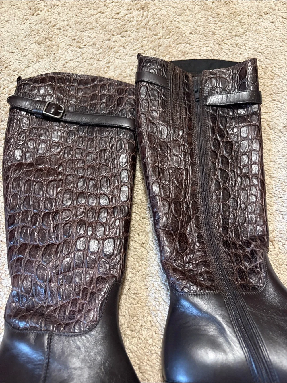 Clarks Hopedale Size 5.5 Wish Brown Leather Crocodile Embossed Knee Boots